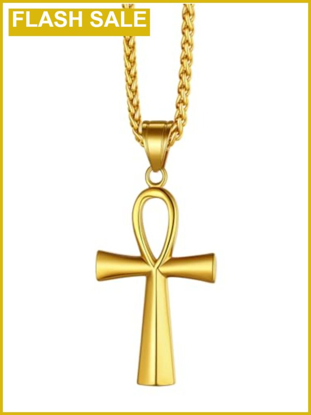 Stainless Steel Ankh Cross Pendant Necklace Gold Plated Men's Jewelry